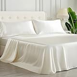 Viscose Derived from Bamboo, Soft Cooling Bedding with Silky Smooth Finish,16" Deep Pocket, Hypoallergenic, Breathable, 4 Pieces Queen Size Luxury Hotel Milky White Bed Sheet Set, Oeko-Tex Certified