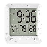 Wisoee Digital Shower Clock Waterproof, Bathroom Wall Clock Timer with Touch Screen, Temperature, LCD Display, Suction Cup Hanging Hole Stand for Kids and Adults