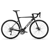 SAVADECK Carbon Disc Road Bike, Integrated Design Racing Bicycle Carbon Frame Carbon Fork with Shimano SORA R3000 Derailleur System 18 Speed Disc Brake Road Bike for Men or Women(Black,54cm)