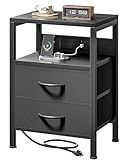 Lazzanto NightStand Bedside Charging Table Bedroom - Night Stand with Charger Station, Modern Nightstand with Open Shelf & 2 Fabric Drawers, Bed Side Table with USB-C Port for Dorm, Black