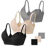 Vinfact 3 Pack Nursing Bras for Breastfeeding Seamless V Neck Maternity Bra Women Pregnancy Breastfeeding Bra - M,Black/Nude/Grey