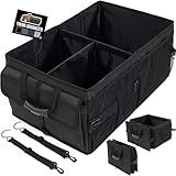 GORILLA GRIP Large Capacity Sturdy Trunk Storage Organizer, Slip and Water Resistant Collapsible Organization Container for Car Sedan or SUV, Multi Compartment Box Vehicle Accessories, Black