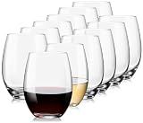 Potdoctor Stemless Wine Glasses Set of 12-15oz Red/White Wine Glasses, Crystal, Clear, Dishwasher Safe, Ideal for Daily Use, Birthday, Wedding, Home Party, Anniversary, Shower