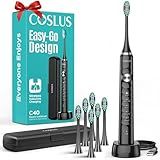 COSLUS Sonic Electric Toothbrush for Adults C40(DY-108Pro): 47000 VPM for Deep Cleaning with Travel Case - 5 Modes for Sensitive Teeth & Brace, Wireless Charging, 6 Brush Heads for Family, Black (1PC)