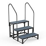 RV Steps Spa Steps with Handrail - 3 Step Hot Tub Steps Trailer Steps Mobile Home Stairs for 5th Wheel RV, Trailer, Hot Tub, Pool, Porch with Non-Slip Mats