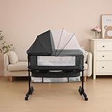 YADAQE Baby Cradle, Freestanding Bedside Bassinet, 3-in-1 Convertible Bassinet with 360° Swivel Wheels, 2026 New Model Adjustable, Easy-Fold Portable Neutral Baby Newborn Bassinet (Dark Gray)