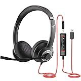 JIAMQISHI USB Headset with Mic for PC, On-Ear Computer Laptop Headphones with Noise Cancelling Microphone in-line Control for Home Office Online Class Skype Zoom (USB+3.5mm, Black)