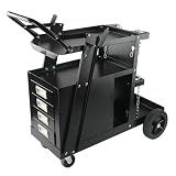 Holdwell S Welding Cart, 2-Tier 4-Drawer Welder Cart with 265LBS Load Capacity, Dual Cylinder Slots & Safety Chains, 360° Swivel Wheels, Heavy Duty Rolling Cart for MIG Welder & Plasma Cutter