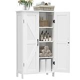 Homleke Farmhouse Bathroom Cabinet with Adjustable Shelves, Free-Standing Storage Cabinet with Barn Doors, for Kitchen, Living Room, Dining Room, Entryway, White