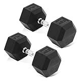Fitvids Rubber Encased Hex Dumbbell, Hand Weights Set of 2 with Anti-Slip Cast Iron Grip for Strength Training, 40 LB Pair