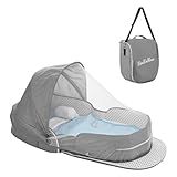 Tuyedoqe Baby Travel Bassinet Portable Bassinets, Foldable Converts to Backpack for Travel, Lightweight Travel Baby Lounger with 2-1 Mosquito & Canopy (Gray)