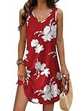 Summer Dresses for Women 2025 Beach Vacation Clothes Loose Sleeveless Casual Spring Sundresses Swing Tshirt Dress Red M