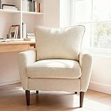 OLIXIS Comfy Accent Chair for Living Room Bedroom and Waiting Room, Upholstered Mid-Century Reading Chair with Pillow and Solid Wood Legs, Wide Singe Modern Lounge Sofa (Beige)