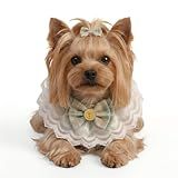 MITOCAPY Handmade Cat Bandana with Bowtie - Khaki Plaid Boho Pet Collar Scarf for Birthday, Party, Photoshoot - Adjustable Bib Outfit for Small Dogs, Puppies, Cats, Kittens, and Rabbits