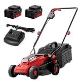 MZK 20V 13" Electric Lawn Mower, Brushless Cordless Lawn Mower with 4-Position Height Adjustment, Walk-Behind Push Mowers with 8 Gallon Grass Bag, 2 x 4.0Ah Batteries & Charger Included, LM13B4