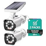 WALI Dummy Fake Camera, Security Camera with Motion Sensor Flood Light, Simulated Surveillance Security CCTV Dome Camera Indoor Outdoor (TCW2-SOL), 2 Packs, White-Solar