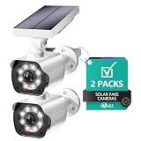 WALI Solar Powered Fake Camera with Motion Sensor Floodlight, 2 Pack, White