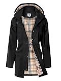 SaphiRose Women's Long Hooded Rain Jacket Outdoor Raincoat Black M