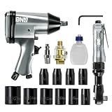 DNA MOTORING 17 Pcs Air Tool Kit 1/2-Inch Pneumatic Air Impact & Ratchet Wrench Kit Torque Wrench for Repairs, w/Case, Sliver/Black, TOOLS-00530