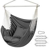 SONGMICS Hammock Chair, Load Capacity 500 lb, Hanging Chair with 2 Cushions, Large Hammock Swing with Chain and Pocket, for Indoor, Outdoor, Living Room, Bedroom, Slate Gray UGDC197G02