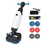 ARBRIX 17" Commercial Floor Scrubber Machine Cordless with Magnetic Dual Brush, 360°Rotation Multi-Purpose Industrial Floor Scrubber with Suction Suitable for Office Gym Kitchen Supermarket Warehouse