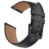 Vancle Quick Release Genuine Leather Watch Band 20mm 22mm Leather Watch Strap, 22mm Black