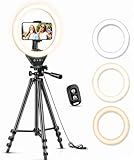 Sensyne Ring Light with Stand, 50" Phone Tripod for iPhone & Android, LED Ring Light with Remote, 3 Color Modes & 10 Brightness Levels for TikTok, Zoom & Video Recording