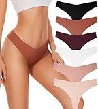 Hellopopgo Seamless Thongs For Women V-waisted No Show Thong Seamless Panties Breathable Comfortable Underwear Womens 6-Pack,M