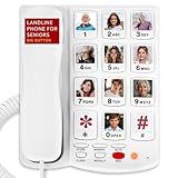 Big Button Phone for Seniors, Uvital Senior Landline Phones for Elderly with 10 One-Touch Dialing Big Buttons, Corded Landline Telephone with SOS Emergency Button, Replaceable Photo, Adjustable Volume