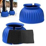 Abbylike Bell Boots for Horses 1 Pair/2 Pair Available, Protect Against Hoof Impact Trauma, Rubber Bell Boots Horse Care for Turnout, No Rub Design Wrap Hook and Loop(XL,Dark Blue,1 Pair)