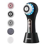 UMICKOO Face Scrubber Exfoliator,Facial Cleansing Brushes Rechargeable IPX7 Waterproof with 5 Brush Heads,Electric Face Spin Brush for Exfoliating, Massaging and Deep Cleansing (Black+Gold)