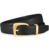VONMELLI Womens Leather Belt for Jeans Dresses Waist Belt for Women Fashion Retro Gold Buckle Ladies Belts, Black S
