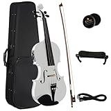 Cecilio 4/4 Full Size Acoustic & Electric Violin for Beginners & Professionals, Hand-Carved Solid Spruce Top, Ebony Fine Tuners, Full Set with Case, Bow, Rosin & AUX Cable (Pearl White)