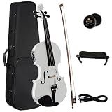 Cecilio 4/4 Full Size Acoustic & Electric Violin for Beginners & Professionals, Hand-Carved Solid Spruce Top, Ebony Fine Tuners, Full Set with Case, Bow, Rosin & AUX Cable (Pearl White)