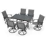 BUPPLEE Patio Dining Set for 6, 6 Piece Patio Swivel Chairs with 1 Piece Large Metal Rectangular Dining Table for Backyard Front Porch Pool Deck,Gray