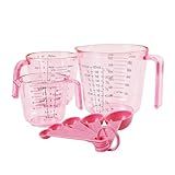 Pink Plastic Measuring cup Measuring spoon Set: 3 Stackable Liquid Measuring Cups 150/300/600ml and 5 Spoons 1.25-15ml, Used to Create Pink Kitchen Themes, Baking, Cooking