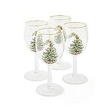 Spode Christmas Tree 13oz Wine Glasses, Set of 4 - Festive Holiday Drinkware with Gold-Rimmed Seasonal Designs, Ideal for Red or White Wine at Christmas Dinners and Family Gatherings