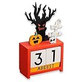 Halloween Advent Calendar, Wooden Horror Countdown Calendar 2025, Home School Office DIY Perpetual Desk Calendar for Halloween Décor, Full of Festival Charm (Tree)