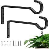 saffruff Heavy Duty Plant Hooks for Wall: 6-Inch 2 Pack Plant Hangers Outdoor, Hold 35lb, Bird Feeder Hanger for Outside, Iron Planter Brackets for Hanging Baskets, Wind Chime, Lantern, Metal - Black