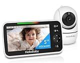 HelloBaby No WiFi Baby Monitor 5" Screen 30-Hour Battery Pan-Tilt-Zoom Video Upgrade with Camera and Audio, Night Vision, VOX, 2-Way Talk, 8 Lullabies and 1000ft Range, HB6550