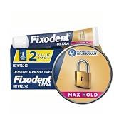 Fixodent Ultra Max Hold Denture Adhesive Cream, 2.2 oz (2-Pack), Strong False Teeth Glue