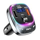 Redroman USB C Bluetooth 5.4 Car Adapter for Hands-Free Calling & 48W Fast Charging, Wireless FM Transmitter Audio Receiver with USB Playback and 7-Color LED Backlit, Type-C PD Charger for All Cars