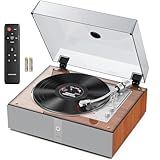 1 BY ONE Fully Automatic Record Player, All-in-One Vinyl Turntable with Automatic Repeat Function, Remote Control, Built in Speakers& DSP, Phono Preamp, AT-3600L Cartridge, Belt Drive 2-Speeds