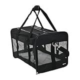 Amazon Basics Airline Approved Soft-Sided Mesh Pet Travel Carrier with Shoulder Strap, Removable Washable Fleece Pad, Top Opening, Ventilation for Dog, Cat, up to 22 pounds, 19.7Lx12Wx12H in., Black