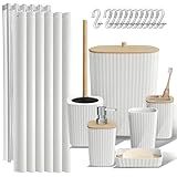 Clara Clark Bathroom Accessories Set - Bathroom Set, Bathroom Accessory Set, Shower Curtain Set, Toilet Brush, Trash Can & Soap Dispenser - White - 20PC