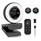 Angetube Streaming Webcam with Microphone: 1080P 60FPS USB Web Cam with Ring Light and Remote Control - HD Web Camera with 5X Digital Zoom Built in Privacy Cover,for PC|Computer|Laptop|Mac|Desktop