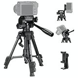 NEEWER Entry Level Version Mini Desk Phone Tripod Compatible with iPhone for Video Recording, Small Compact Table Top DSLR Camera Camcorder Webcam Stand, 3 Way Pan Tilt Head & Cell Phone Holder, TP52