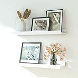 Solrot White Floating Shelves for Wall Decor, Wall Mounted Wood Storage Shelf for Bedroom, Living Room, Bathroom, Kitchen, Nursery, Display Picture Ledge Shelf with Lip Set of 2-16 Inches, White