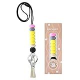 Cute Lanyards for Id Badges and Keys for Women Teacher，Durable Silicone Beaded Breakaway Lanyard with Keychain for Nurse Students Employees Office Worker (Yellow)