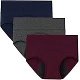 INNERSY Period Underwear for Women High Waisted Leak-Proof Postpartum Menstrual Panties 3-Pack (Dark Vintage, Large)